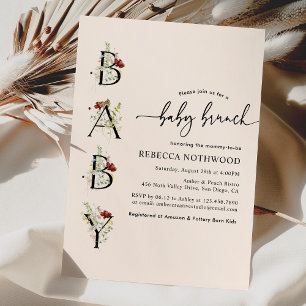 Blush Pink Watercolor Wildflowers Baby Brunch Invitation