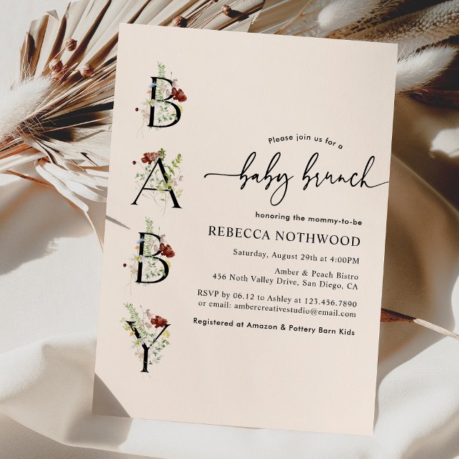 Blush Pink Watercolor Wildflowers Baby Brunch Invitation (Creator Uploaded)