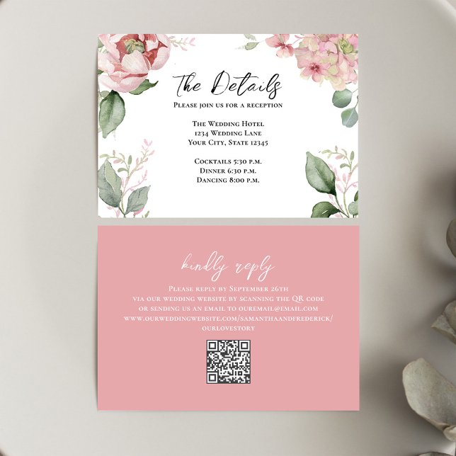 Blush Pink Wedding Details Floral  Enclosure Card (Wedding details card with blush pink floral design. )