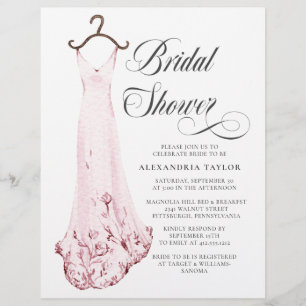 Blush Pink Wedding Dress Bridal Shower Invitation  Flyer