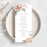 Blush Pink Wedding Floral Dinner Menu<br><div class="desc">Enhance your wedding celebration with this wedding dinner menu card, featuring an elegant calligraphy script in a blush pink and sage green palette. Designed with a watercolor floral design and stylish calligraphy script, this menu perfectly complements boho reception decor and a rehearsal groom’s dinner. The rose garden greenery accents add...</div>