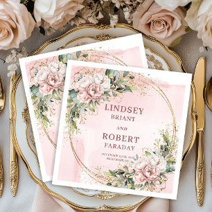 Blush Pink Wedding Floral Eucalyptus Glitter Party Napkin