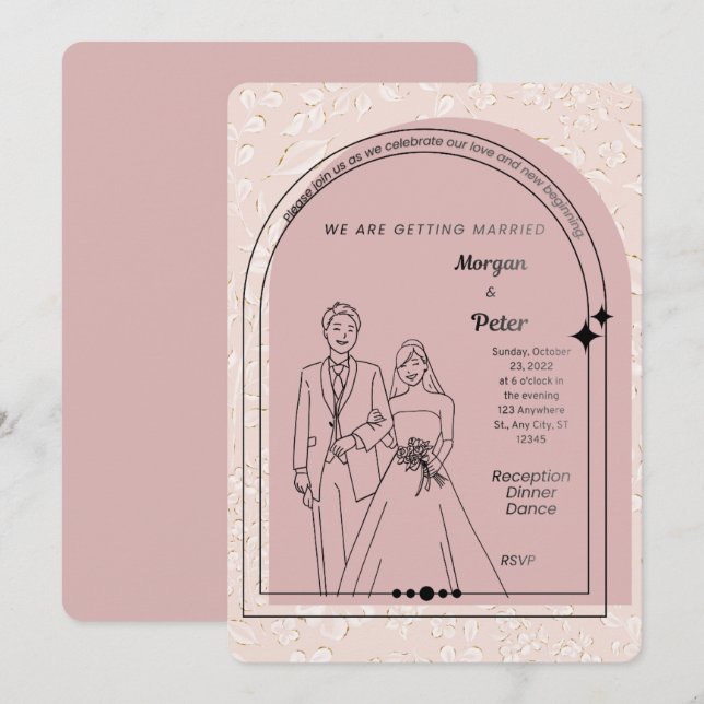 Blush Pink Wedding Invitation | Editable Modern Ar (Front/Back)