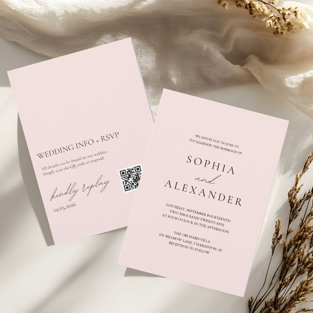 Blush Pink Wedding Invitation with QR Code RSVP  (Creator Uploaded)