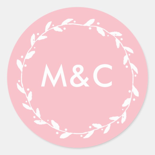 Blush pink wedding monogram stickers (Front)