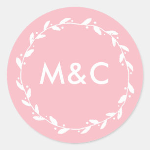 Blush pink wedding monogram stickers