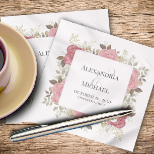 Blush Pink Wedding Personalised Floral Napkin