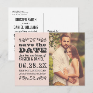 Blush Pink Wedding Photo Save the Date Announcement Postcard