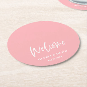 Blush Pink Wedding Round Paper Coaster