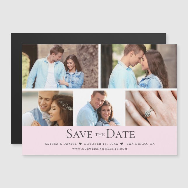 Blush pink Wedding Save the Date Photo Grid  Magnetic Invitation (Front/Back)