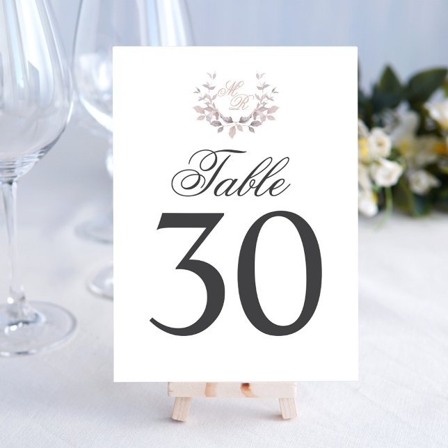 Blush Pink Wedding Table Number Monogram Motif (Elegant blush pink wedding table number with monogram motif.)