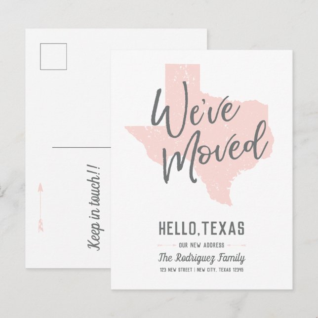 Blush Pink We've Moved - Texas Announcement Postcard (Front/Back)