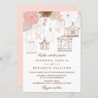 Blush Pink Whimsical Birdcages Wedding Invitation