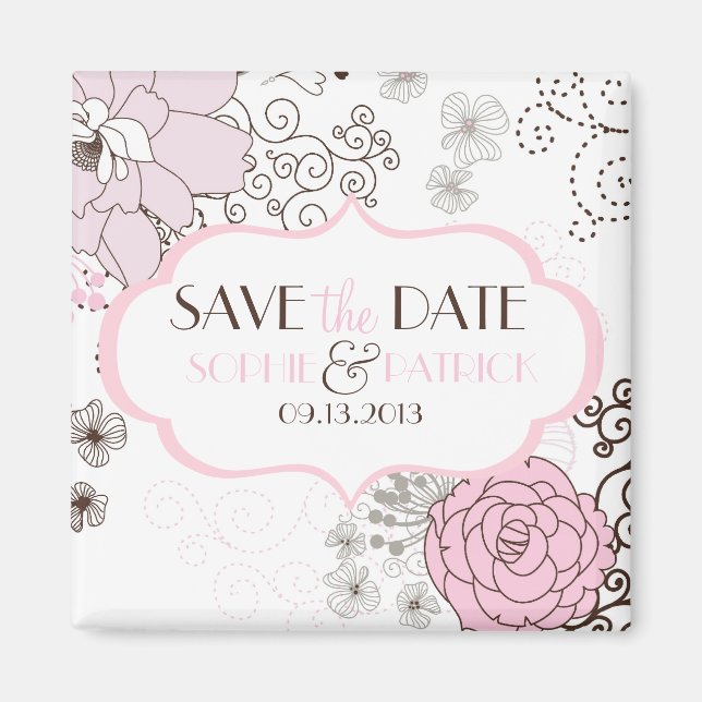 Blush Pink  Whimsical Flowers Save the Date Magnet (Front)