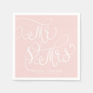 Blush Pink Whimsical Script   Mr and Mrs Wedding Napkin