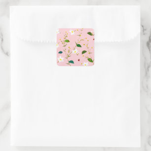 Blush Pink Whimsical Spring Flowers Blossom Square Sticker