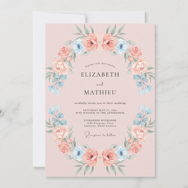 Blush Pink Whimsical Spring Wedding Invitation (Front)