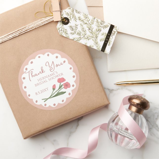 Blush Pink Whimsical Thank You Bridal Shower 01 Classic Round Sticker (Gifting)