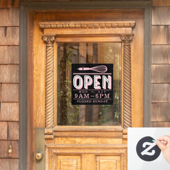 Blush Pink Whisk Open Hours Bakery Business Black (Home Door)