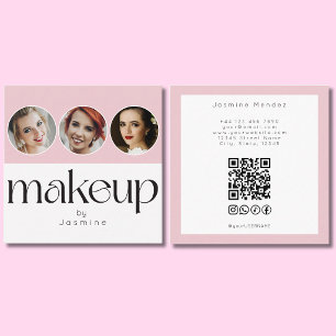 Blush Pink White 3 Photo MUA QR Code Socials Square Business Card
