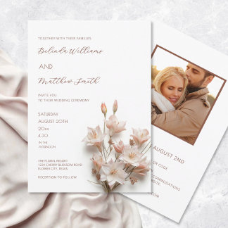 Blush Pink White 3D Flowers  Invitation