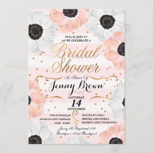 Blush Pink & White Anemone Floral Bridal Shower Invitation