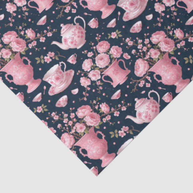 Blush Pink White Bla Chinoiserie Decoupage Pattern Tissue Paper (Detail)