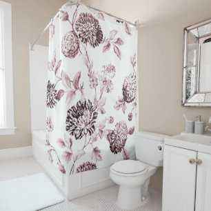 Blush Pink & White Botanical Floral Toile No.2 Shower Curtain