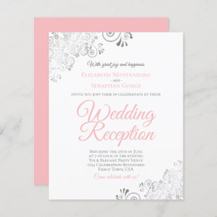 Blush Pink & White BUDGET Wedding Reception Invite