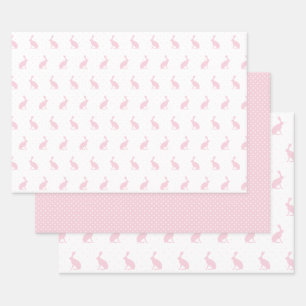 Blush Pink & White Bunnies with Mini Dots Pattern. Wrapping Paper Sheet