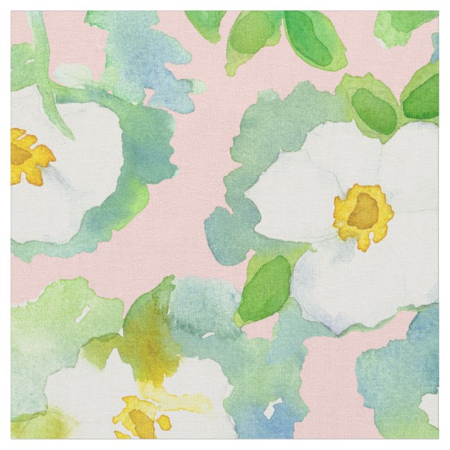 Blush Pink White Cherokee Rose Fabric (Close Up)