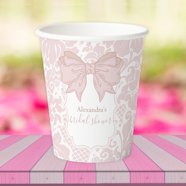 Blush Pink White Chinoiserie Floral Bridal Shower Paper Cups (Creator Uploaded)