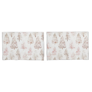 Blush pink white Christmas trees Pillowcase