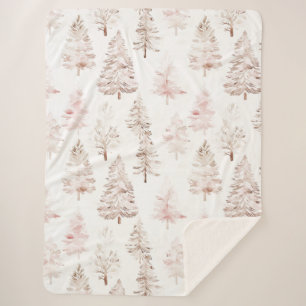 Blush pink white Christmas trees Sherpa Blanket