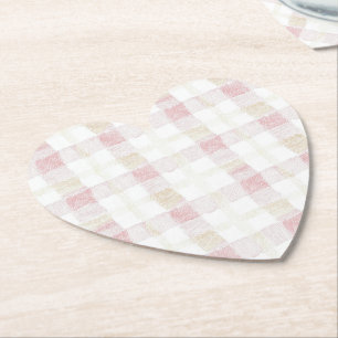 Blush Pink White Cream Plaid Stripes Bridal Shower Paper Coaster