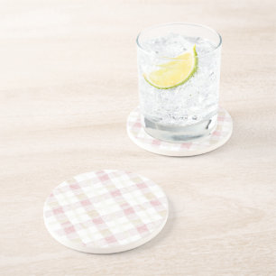 Blush Pink White Cream Plaid Stripes Coaster