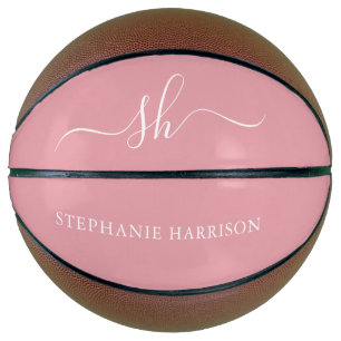 Blush Pink White Custom Name Monogram  Basketball