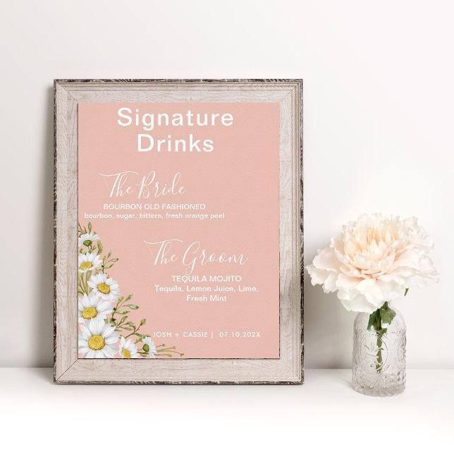 Blush Pink & White Daisies Signature Drinks  Poster (Creator Uploaded)