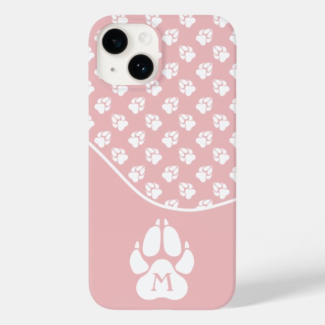 Blush Pink & White Dog Paws & Custom Monogram Case-Mate iPhone Case (Back)