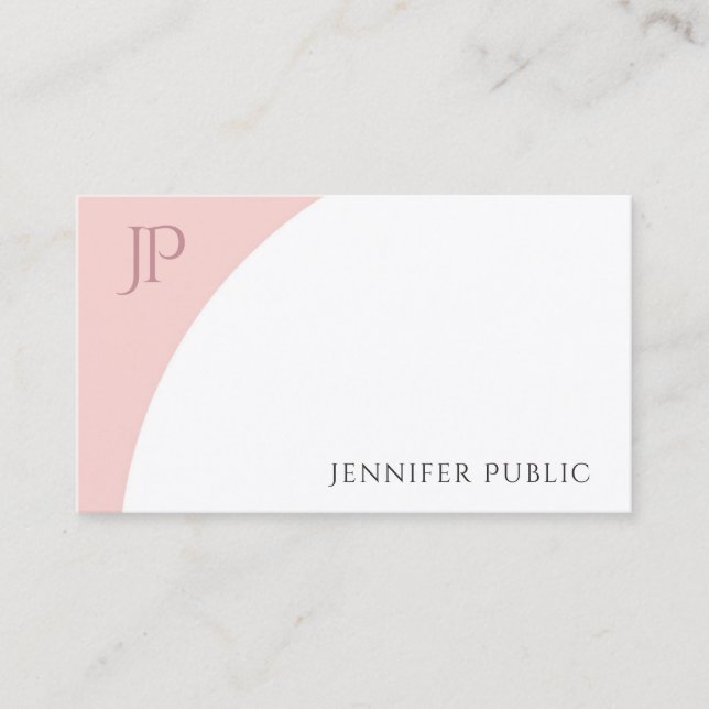 Blush Pink White Elegant Modern Monogram Template Business Card (Front)