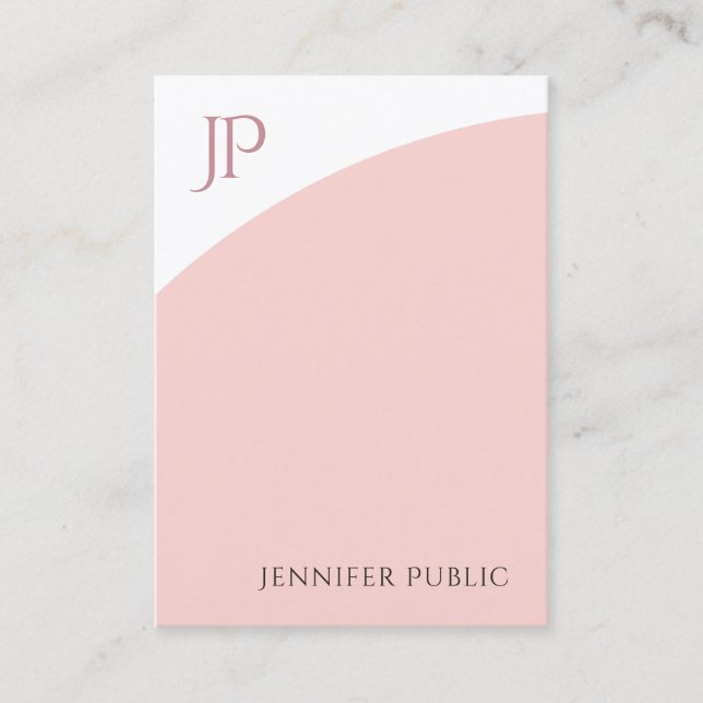 Blush Pink White Elegant Modern Monogram Template Business Card (Front)