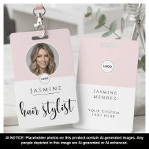 Blush Pink White Elegant Photo Hair Stylist ID