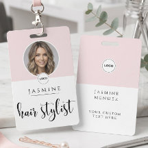 Blush Pink White Elegant Photo Hair Stylist ID