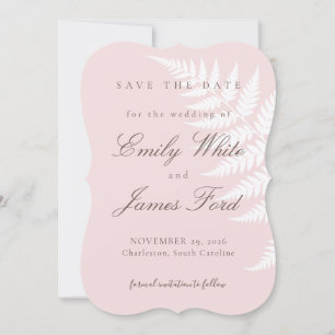 Blush Pink White Fern 5x7 Simply Elegant Save The Date