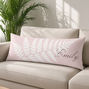 Blush Pink White Fern Elegant Minimalist Body Cushion