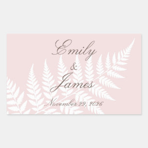 Blush Pink White Fern Elegant Personalized Wedding Rectangular Sticker