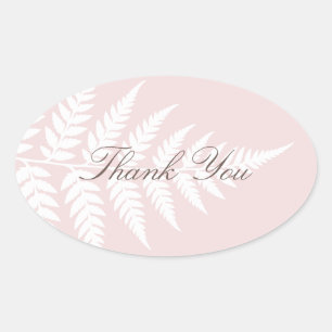 Blush Pink White Fern Elegant Thank You Oval Sticker