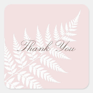 Blush Pink White Fern Foliage Wedding Thank You Square Sticker