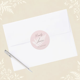 Blush Pink White Fern Minimalist Botanical Classic Round Sticker
