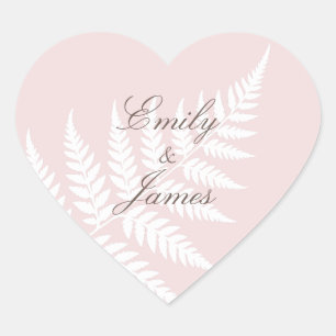 Blush Pink White Fern Romantic Botanical Pastel Heart Sticker